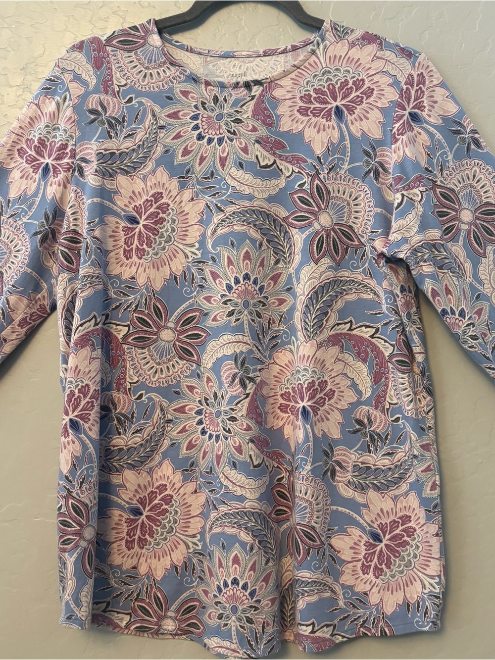 Pure jill long sleeve shirttail tee pima cotton blue pink paisley medium - Picture 2 of 16